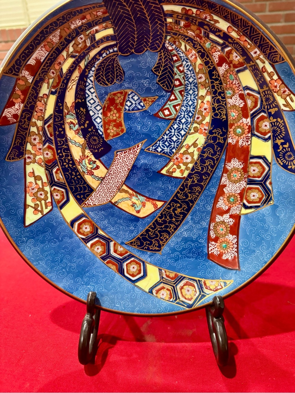 Decorative Blue Porcelain Art Plate with Multicolor Pattern